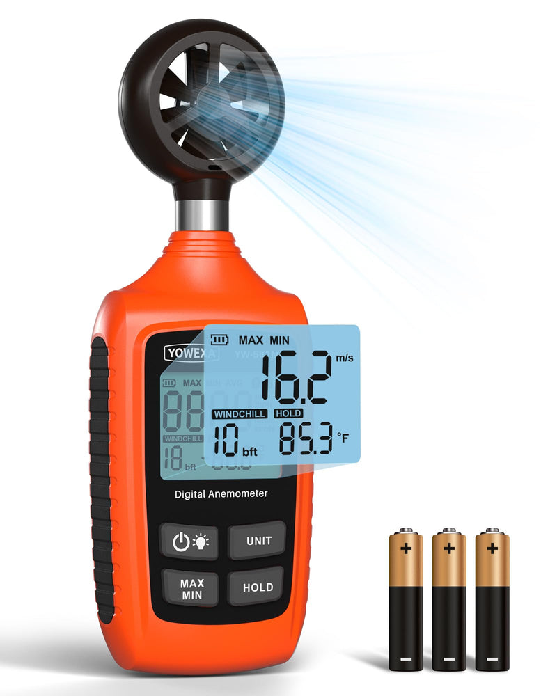 Digital Anemometer, YOWEXA Portable Wind Speed Meter with Backlight Screen, Air Flow Tester Supports Wind Chill Alert, Wind Checkers for Hunting HVAC Drone Sailing Golf Shooting Basic