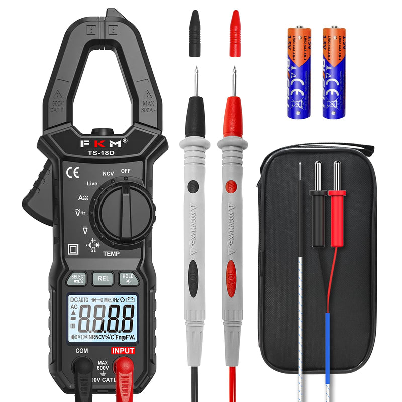 FKM AC/DC 600 Amp Clamp Meter Multimeter Tester TRMS 6000 Counts Auto-ranging Smart Digital Voltage Tester,for AC/DC Current/Voltage,NCV Detection,Capacitance,Resistance,Ohm,Continuity,Diode,Hz,Temp Black-(AC/DC Current)Clamp Meter