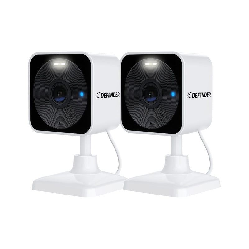 Defender GO 2K AI Powered Plug-in Indoor/Outdoor Home Business, Pet, Baby Camera, AI Detection, Dual Band Connection, Spotlight/Siren, Color Night Vision, 2-Way Talk, Works w/ClearVu App, 2 Pack 2 Cameras