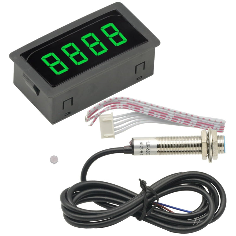 Tachometer 4 Digital LED Tach RPM Speed Meter,Digital Speedometer with Hall Proximity Switch Sensor NPN