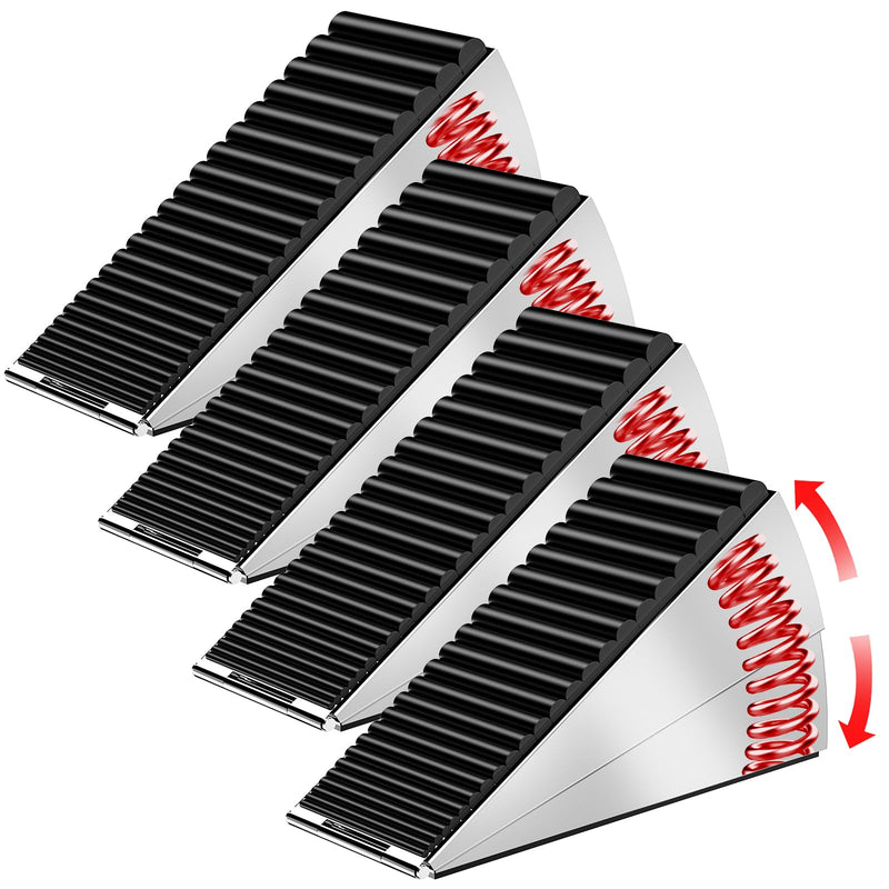 ZDZQJIA Heavy Duty Door Stoppers for Bottom of Door -Adjustable Spring Large Door Stop Wedge, Anti-Slip Rubber Grip,3" High Metal Doorstop Suits Carpet,Tile,Commercial,Home-Silver4Pc+4 Wall Protectors Silver4Pc