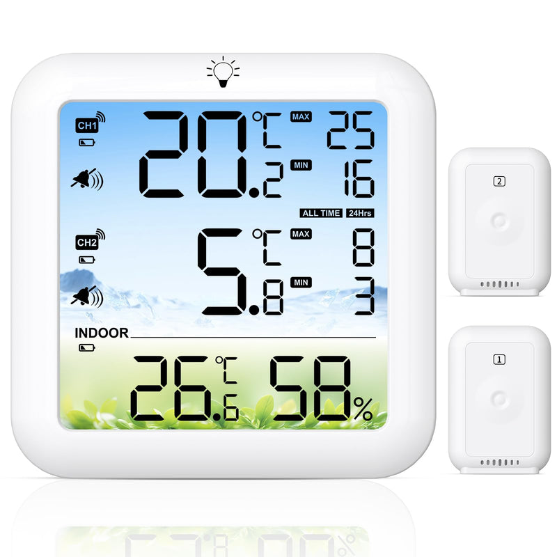 Wireless Freezer Alarm – Freezer Temperature Alarm with Remote Alert, 330FT Range, Backlit Display, 24H Max/Min, Indoor & Outdoor Monitoring