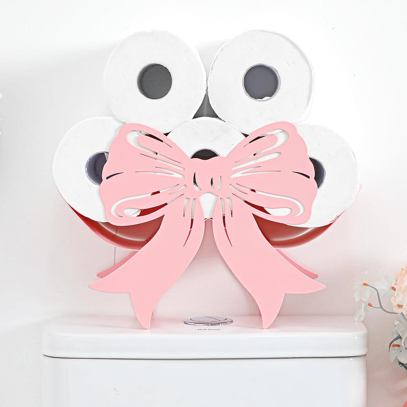Geelin Light Pink Bow Bathroom Decor Pink Toilet Paper Holder Metal Paper Storage Wedding Bow Bathroom Decor 8 Rolls Toilet Tissue Holder Wall Mounted for Restroom Bedroom Coquette Home Decoration