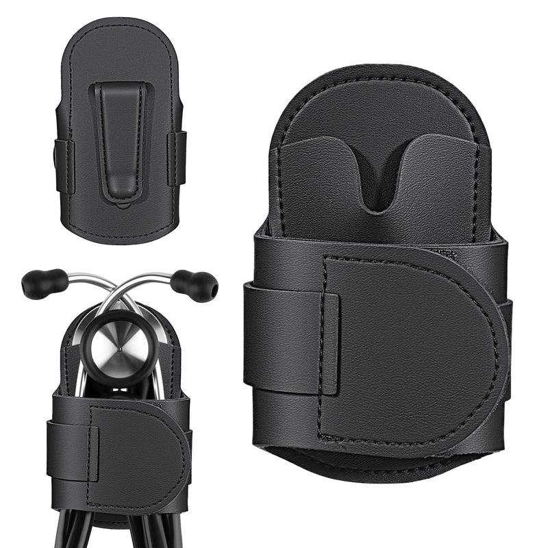 Stethoscope Holder Clip -PU Black Leather Stethoscope Clip | for Scrubs, White Coats, Belts