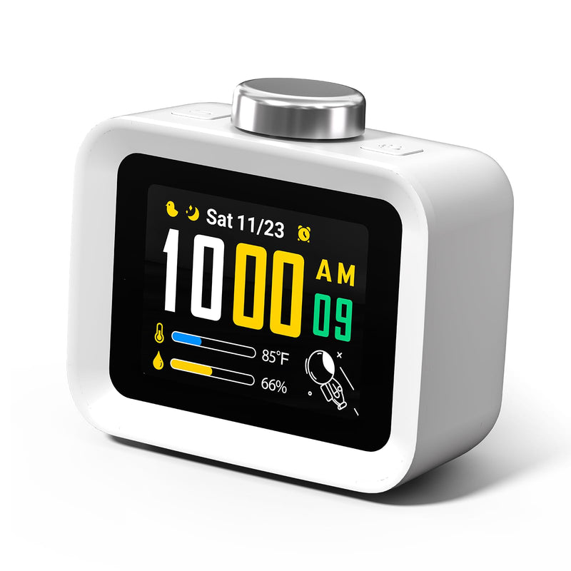 AIRIVO Alarm Clock, Colorful LCD Display with 8 Visual Themes, 4 Digital Alarms with 30 White Noise for Bedrooms, 112dB Loud Alarm Clock with Hourly Chime for Heavy Sleepers, Gift for Kids Teens