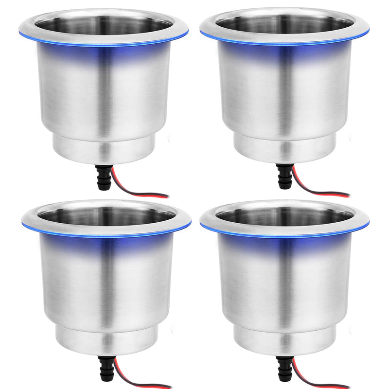 Young Marine Stainless Steel Cup Holder with Light and Drain for Boat, RV, Camper (Stainless Steel with Light 4 PCS) Stainless Steel with Light 4 PCS