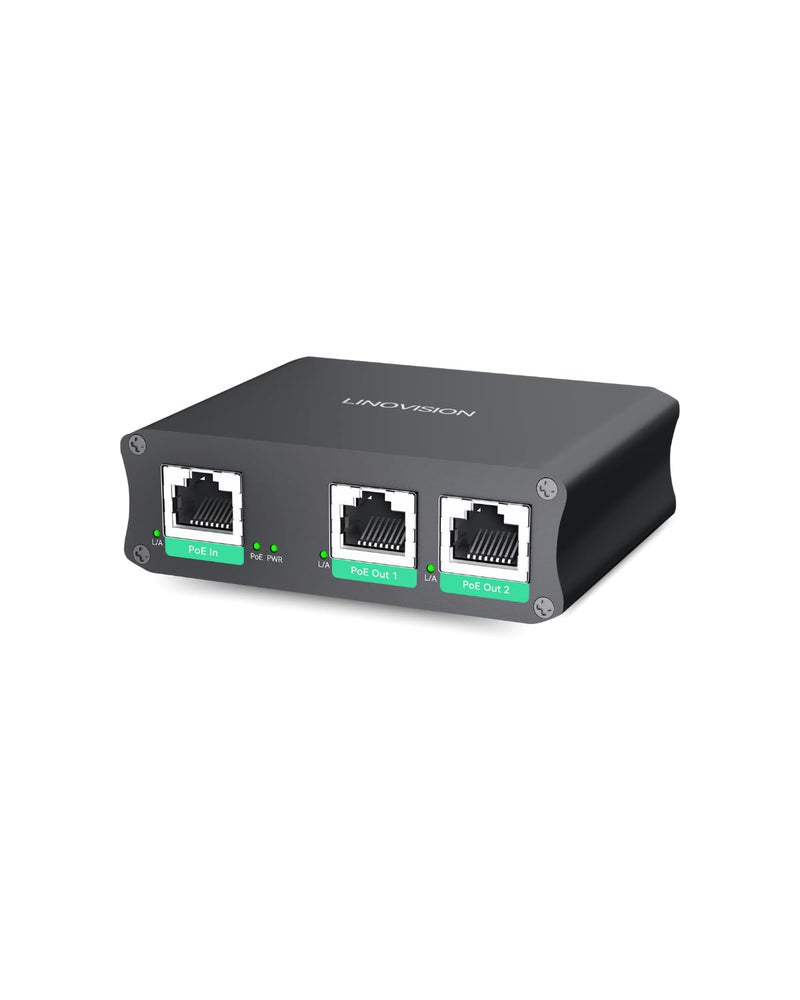 LINOVISION Industrial 2 Ports Gigabit PoE Extender, Passthrough and Split 30W PoE to Two PoE Cameras, PoE Repeater to Extends Extra 330ft - 3 Years Warrenty