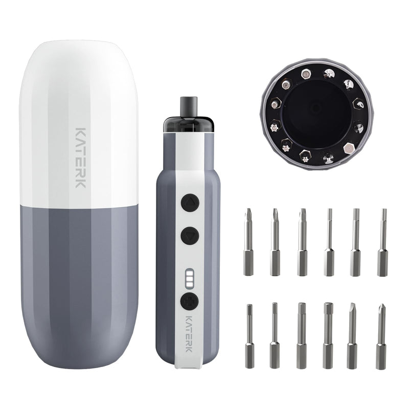 Katerk Gift for Dad, Father's Day Gifts Kit, Cordless Electric Screwdriver, Sleek White Power Tool Driver, Adjustable Torque, Extended Runtime, LED Light & 12 Bits, Home Electronic Repairs