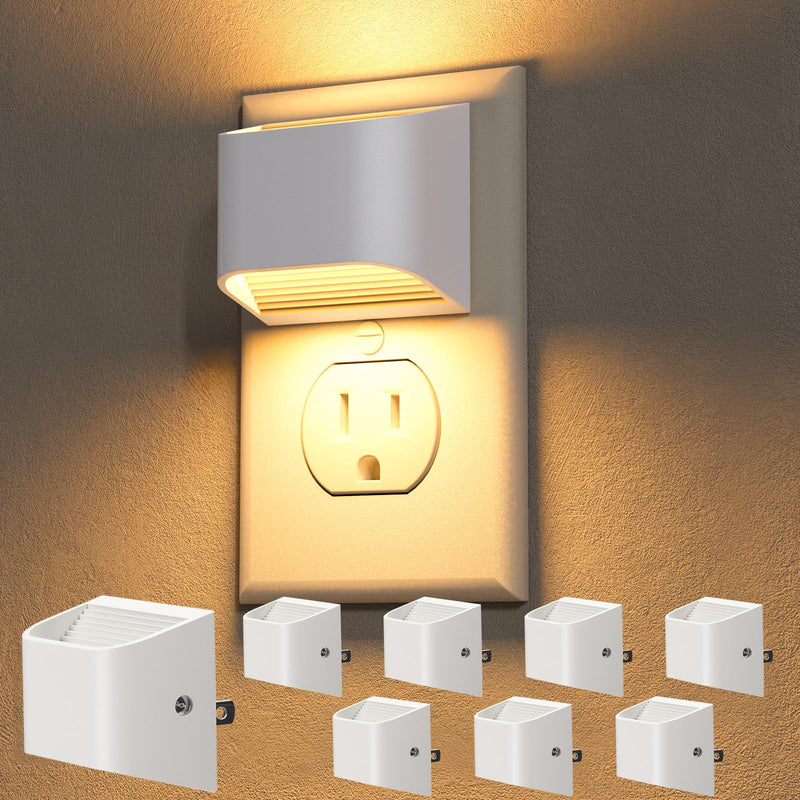 NIORSUN Plug in Night Light, Auto Brightness Sensor Night Light, 3000K Warm White, Ultra-Slim Wall Light for Hallway Bathroom Bedroom Stairs, White, 8 Pack