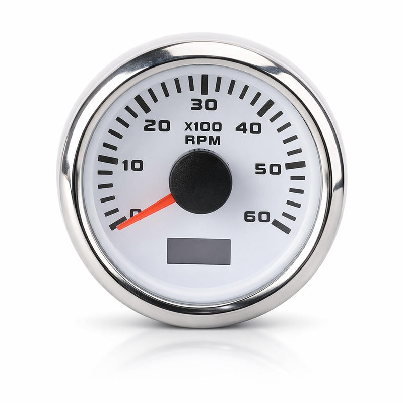 Denash 52mm /2in Tachometer, 6000RPM Tachometer for Gasoline Engines with 7 Backlight Colors, 9-32V DC for Trucks Cars Boats (White Dial Silver Cover CX6228) White Dial Silver Cover CX6228