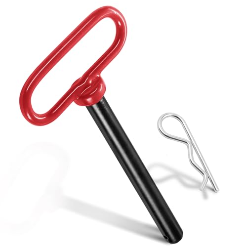 2pcs Trailer Hitch Pin 5/8 x 5-1/2 Inch, Tractor Hitch Pin with R-Clip Pin for Lawn Mower, Tractor, Trailer - Red Handle 2
