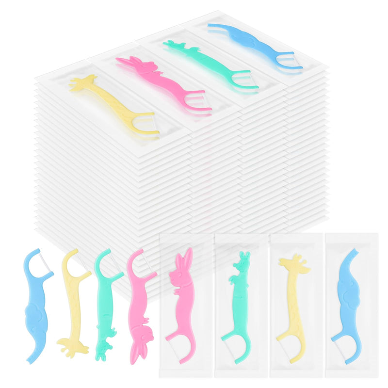 Kids Floss Individually Wrapped Kids Dental Floss Picks 4 Cute Animal Shapes Fun Flossers Helps Prevent Tooth Decay & Gum Diseas for Family, Travel, and picnics 4 Colors (500) 500