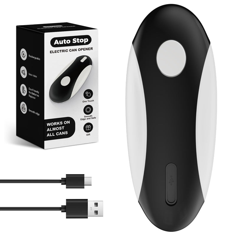 Auto Stop Electric Can Opener - Rechargeable Can Openers Smooth Edge for Seniors,One Touch Cut Opener Handsfree for Kitchen Portable for Any Size Cans Black White