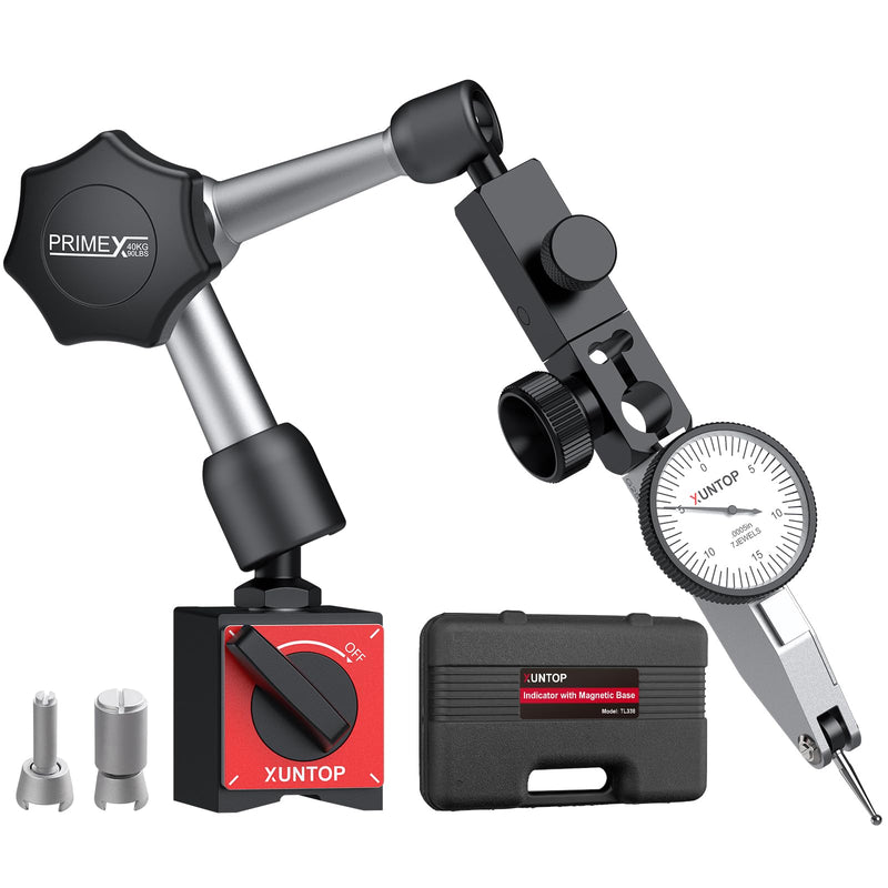 XUNTOP 0.03"/0.0005" Dial Test Indicator and 90lbs (40kg) Magnetic Base Magnetic Dial Indicator with 3 Adjustable Joints 3/8 Inch (9.52mm) Clamping Diameter for Lathe CNC 3D Printer Table Saw | Magnetic Dial Indicator with 3 Adjustable Joints 3/8 Inch ...