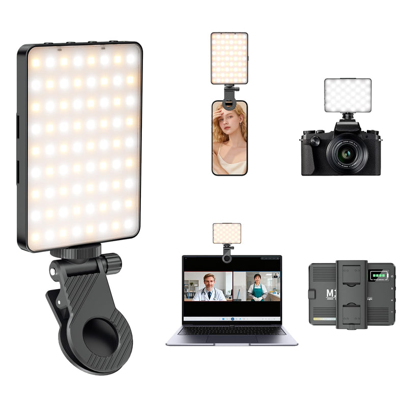 LED Portable Selfie Light, Video Conference Lighting Quality Lithium Battery CRI 97+, Clip & Camera Tripod Adapter, 3 Light Modes for Phone