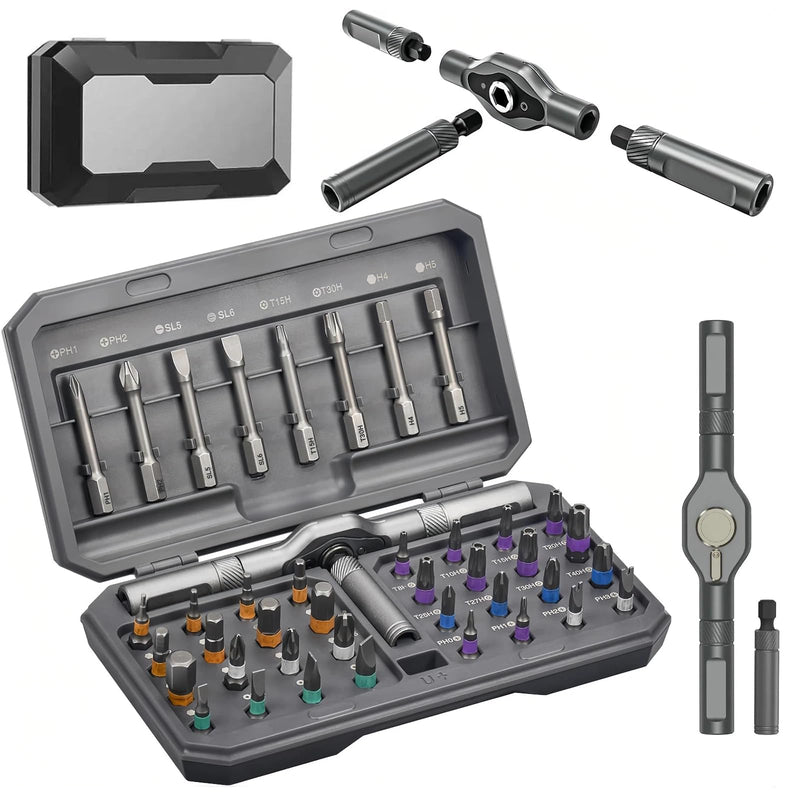 42 in 1 Magnetic Screwdriver Set, Multi Bit Ratcheting Screwdriver Set T Handle Repair Tool Kit for Furniture, Computer, Bicycle and DIY for Christmas Gifts Ratchet Screwdriver