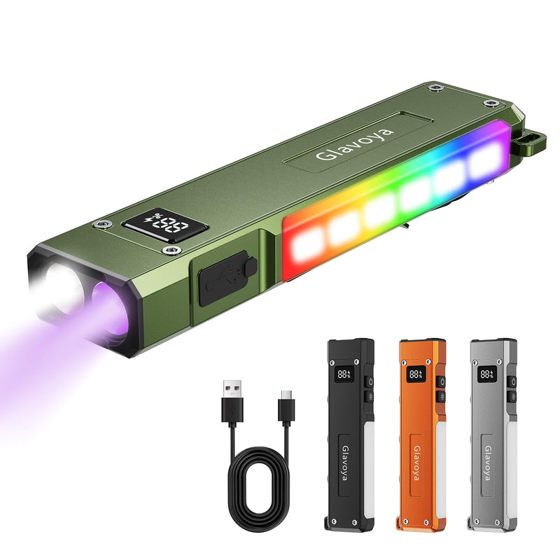 EDC Flashlight Rechargeable,1200 Lumens Ultra Bright Flat Flashlight with 9 Modes, Portable Pocket Flash Lights with UV Light,Magnetic Flash Light for Working Green