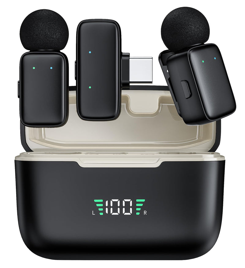 Mini Wireless Lavalier Microphone for iPhone/Android/Tablet/PC with Lightning/USB-C Plug, Noise Cancellation, Wireless Clip-on Mic with Charging Case for Video Recording TikTok YouTube Podcast