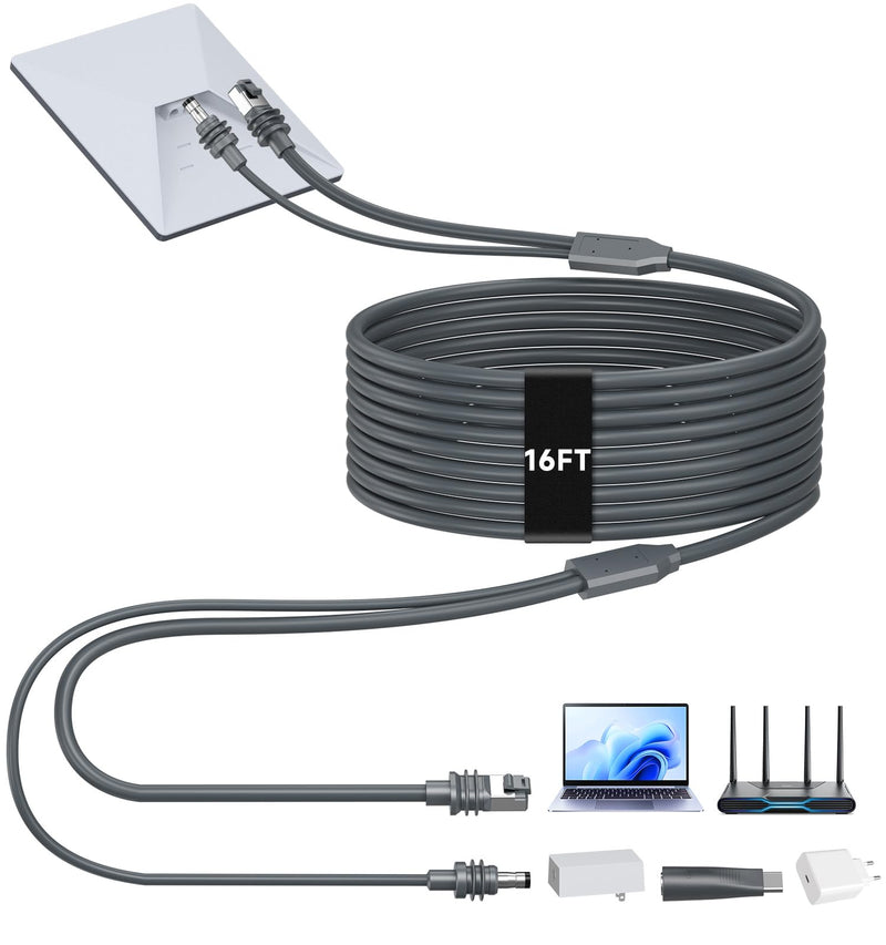 HanCenDa 2 in 1 for Starlink Mini Ethernet Cable 16.4FT/5M, for Starlink Mini Cable + RJ45 Ethernet Cable, DC to DC, DC to C Power Cable Relacement Waterproof Accessries for Boat, Car