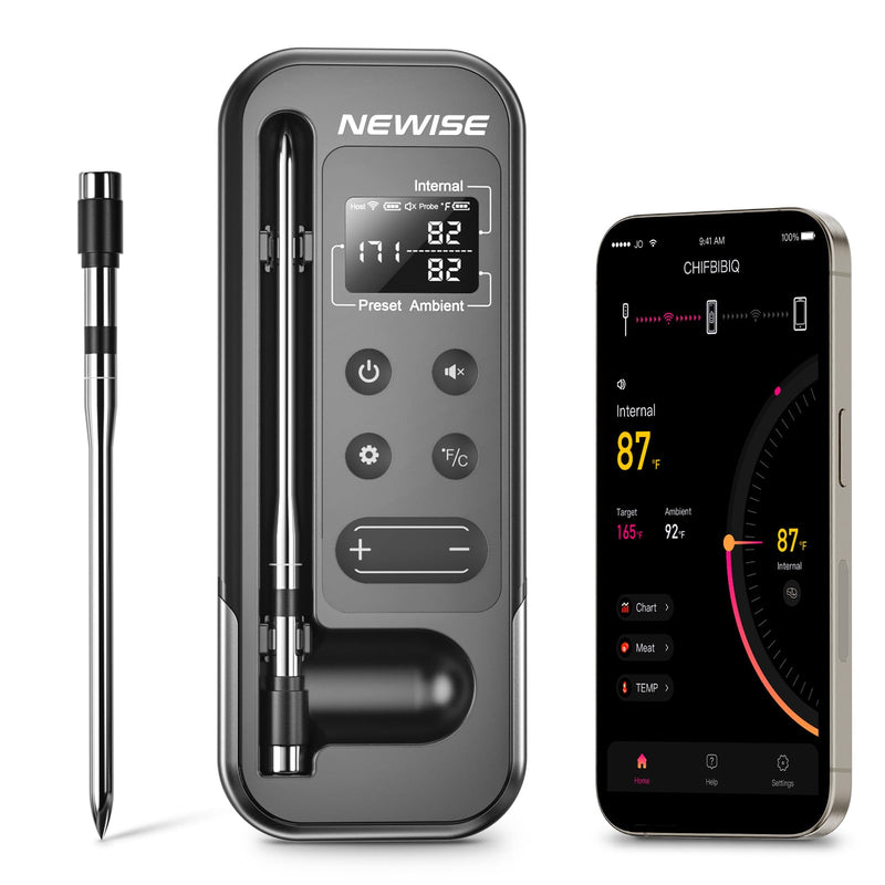 Bluetooth Meat Thermometer with Smart APP, 800FT Wireless Range & LCD Base, Rechargeable Probe, Digital Food Thermometer for BBQ, Grill, Chefs, Air Fryer, Gifts for Men Dad 1 Probe