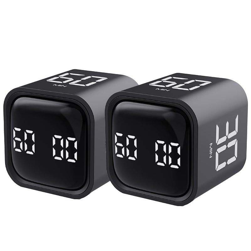 2Pcs Rotating Pomodoro Timer 5,10,30, 60 Minutes Preset,Desk Productivity Flip Timer, Visual Cube Countdown Stopwatch,Custom Modes/Vibration/High/Low Volume,ADHD Timers, for Study, Work, Kitchen Black-2pcs