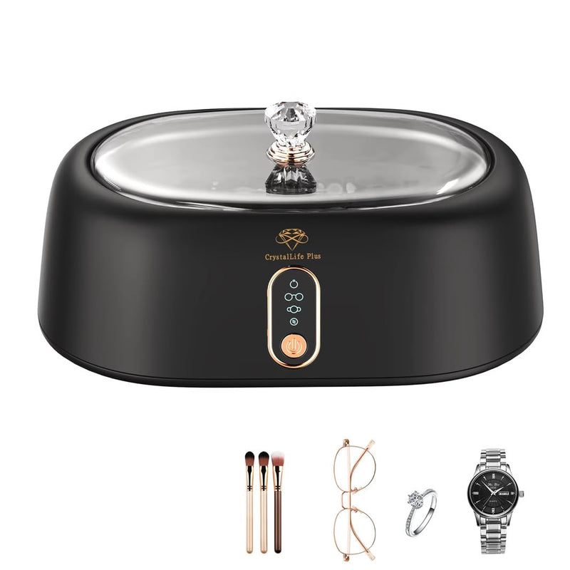 Ultrasonic Cleaner - 45KHz Ultrasonic Cleaner Machine for All Jewelry, Eyeglasses, Watch Straps, Retainer, Dentures. 16oz 304 Stainless Steel Tank with 4 Cleaning Modes, Gift for Wife,Mom,Daughter Black
