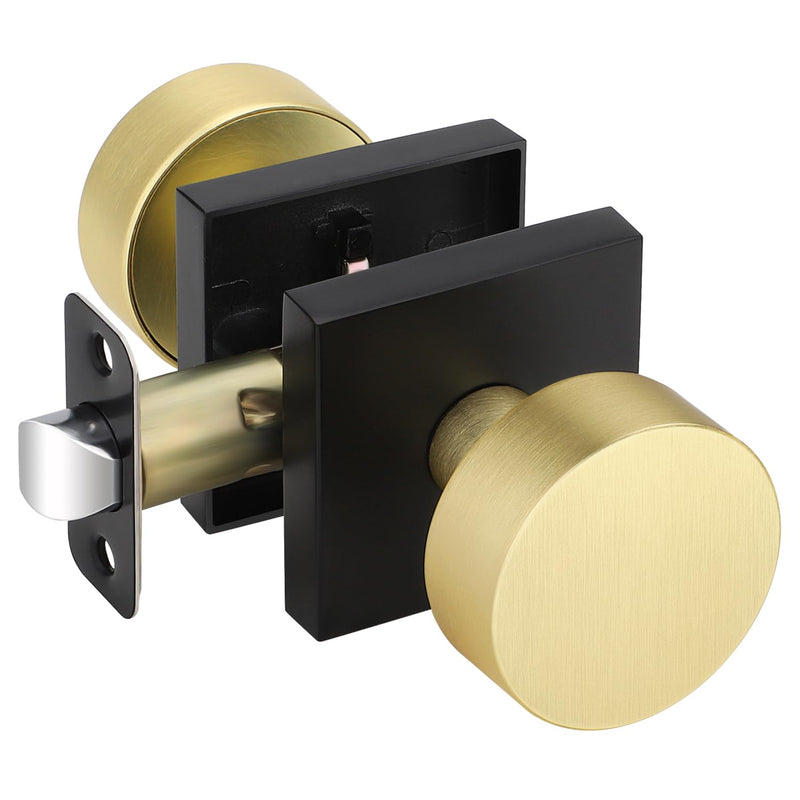 EHOMEWARE 1 Pack Black Gold Door Knob, Passage Door Knobs Interior No Lock, Keyless Hallway/Closet Door Handle, Heavy Duty Reversible Door Handle for Left/Right Doors Black with Gold Passage Door Knob