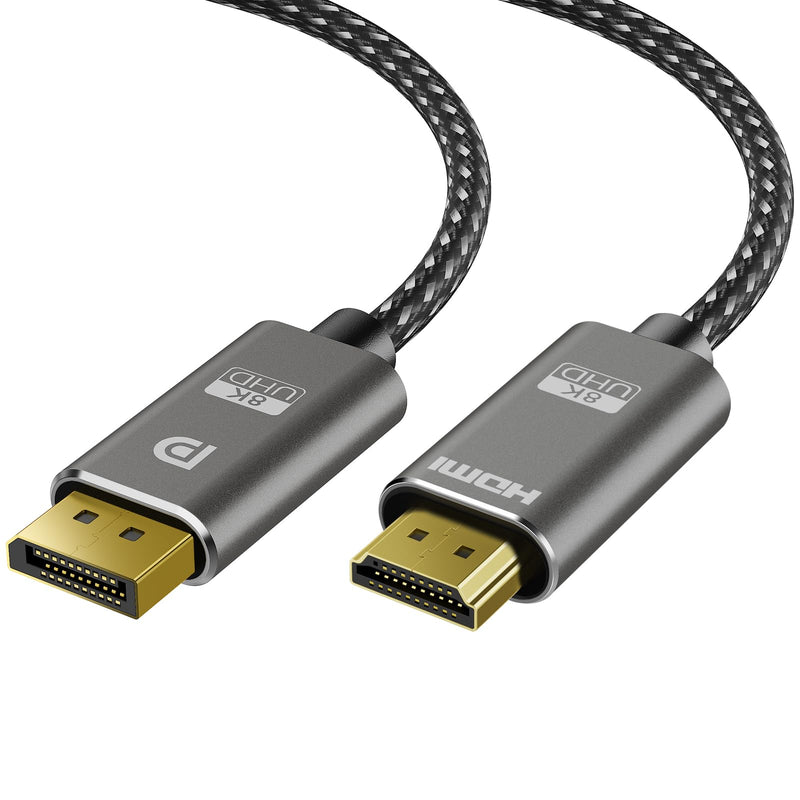 8K DisplayPort to HDMI Cable 15 ft, 8K@60Hz, 4K@240Hz, Nylon Braided, Unidirectional DisplayPort 1.4 Source to HDMI 2.1 Display, DP to HDMI Compatible with PC, Dell, AMD, Lenovo, Monitor, HP