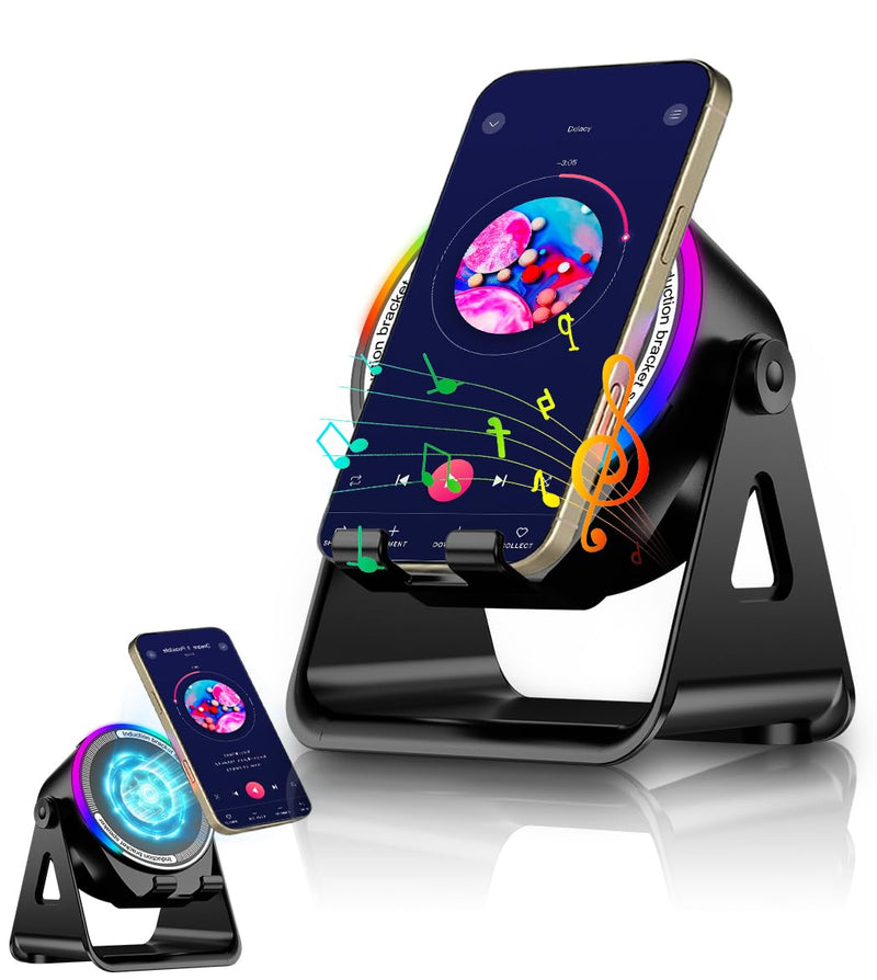 Bluetooth Speaker, 4-in-1 Wireless Induction Speaker & RGB Light Stand Multi-Functional Phone Stand Instant-Connect Stereo Sound, 360° Adjustable Holder for iPhone/Android/iPad/Samsung