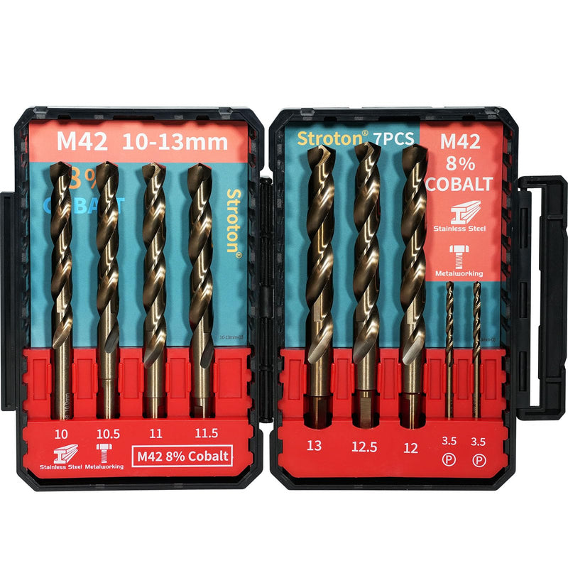 Metric M42 8% Cobalt Drill Bits Set for Stainless Steel and Hardened Steel (10-13mm (7PCS) M42) 10-13mm (7PCS) M42