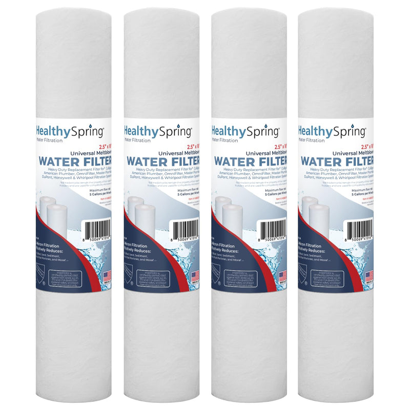 High-Performance 5 Micron 10 x 2.5 Sediment Filter - Whole House Water Filter Replacement Compatible with Well Water Filters - P5, AP110, WHKF-GD05, Made in USA, 4-Pack