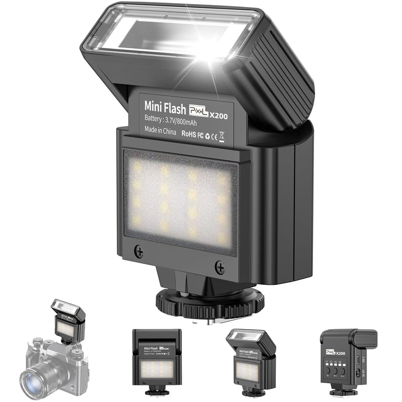Mini Camera Flash Speedlite, GN10 6000K On-Camera Flash with Video Light, 4 Power Levels, Universal Single Contact Hot Shoe Mount, Compatible with Sony Canon Nikon Fuji Panasonic Pentax Olympus