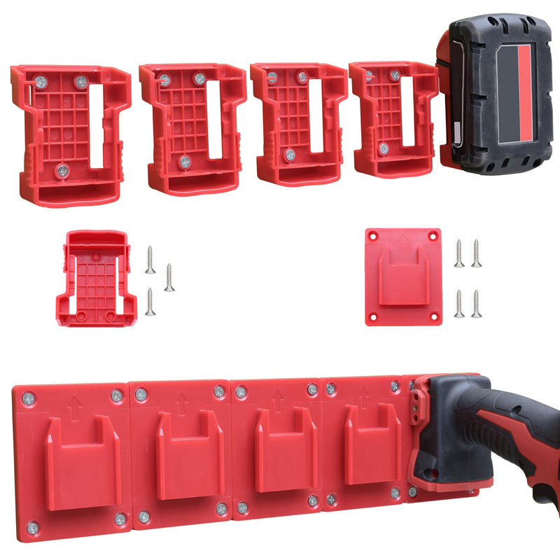 20 Pack Battery Holders Tool Holders for Milwaukee M18 18V Drill,10pcs Tool Hangers and 10pcs Battery Organizer Wall Mount(Red,70pcs Screws)