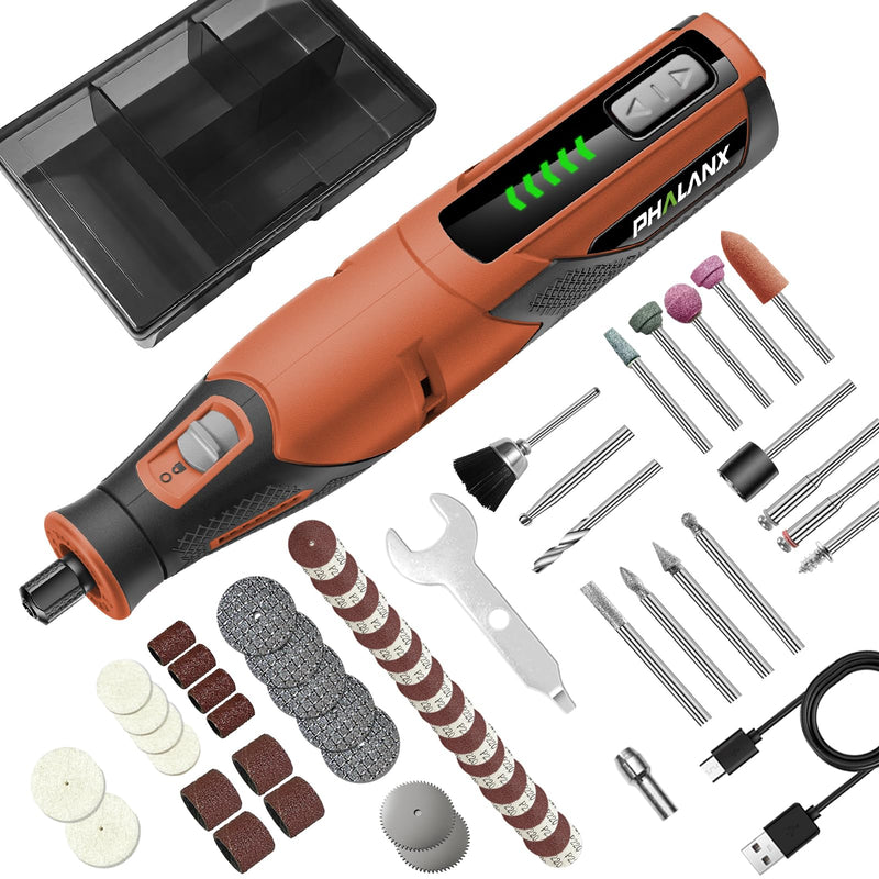 Rotary Tool - 4V Rotary Tool Cordless, Rotary Tool Accessories 64 PCS 2500mAh Battery, Preset 5 Speed Adjustment Grinder Tool for Cutting Sanding Carving Polishing Engraver DIY Crafts (Orange) Orange
