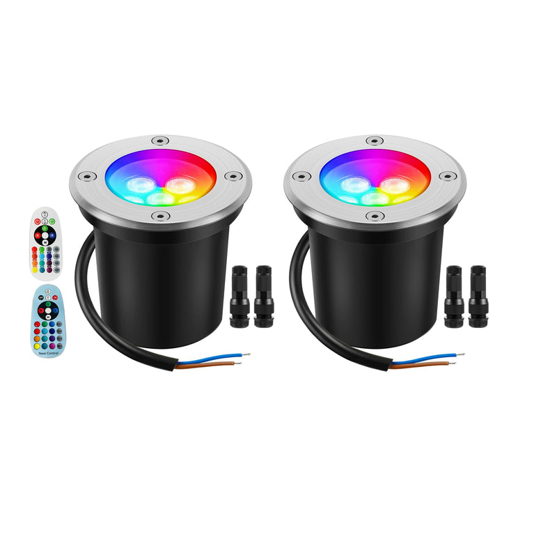 Junview Low Voltage Landscape Lights Halloween 10W RGBW Warm White LED Well Landscape Lighting Waterproof Outdoor 12V-24V Pathway Deck Ground Garden RGB Christmas Well Lights (2) 2