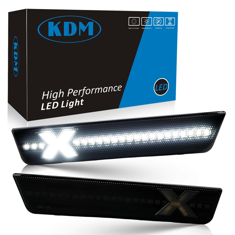 KDM X-Style Smoked Len LED Fender Side Marker Reflectors Lights Fit for 2008-2014 Dodge Challenger,2011-2014 Charger,Rear Bumper Marker Lamp Assembly Bright White,2Pack[Patent Pending] 11-14 Dodege Charger
