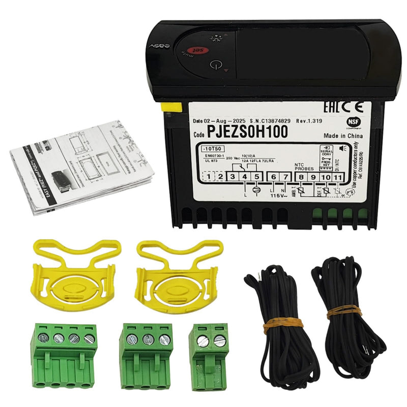 Temperature Controller PJEZS0H100 Compatible with Carel and All Refrigerator Types, 115V Digital Thermostat with Temperature Sensor Probe, Mounting Hardware and Instructions