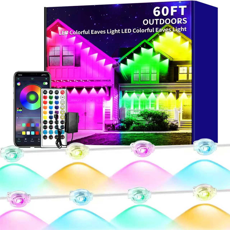 60ft Permanent Outdoor Light, RGB Outdoor eave Lights with APP & Remote Control,Music synchronisation IP67 Waterproof LED eave Light,Suitable for Party, Daily,Halloween,Christmas,Rooftop,Garden,Patio 60FT
