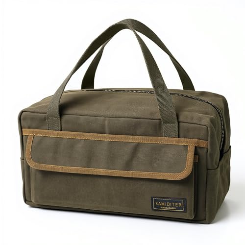 Retro Handled Utility Small Tote with Contrasting Color Accents- All Purpose Tool Bag for Work/Home/Car Storage (ArmyGreen) ArmyGreen