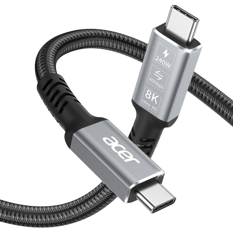Acer USB4 Cable 40Gbps, 8K@60Hz Thunderbolt 4/3 Cable, 240W Fast Charging Braided High Speed USB-C Video Cord Compatible with MacBook, SSD, Docking, iPhone 16 and More (6.6FT) 6.6FT