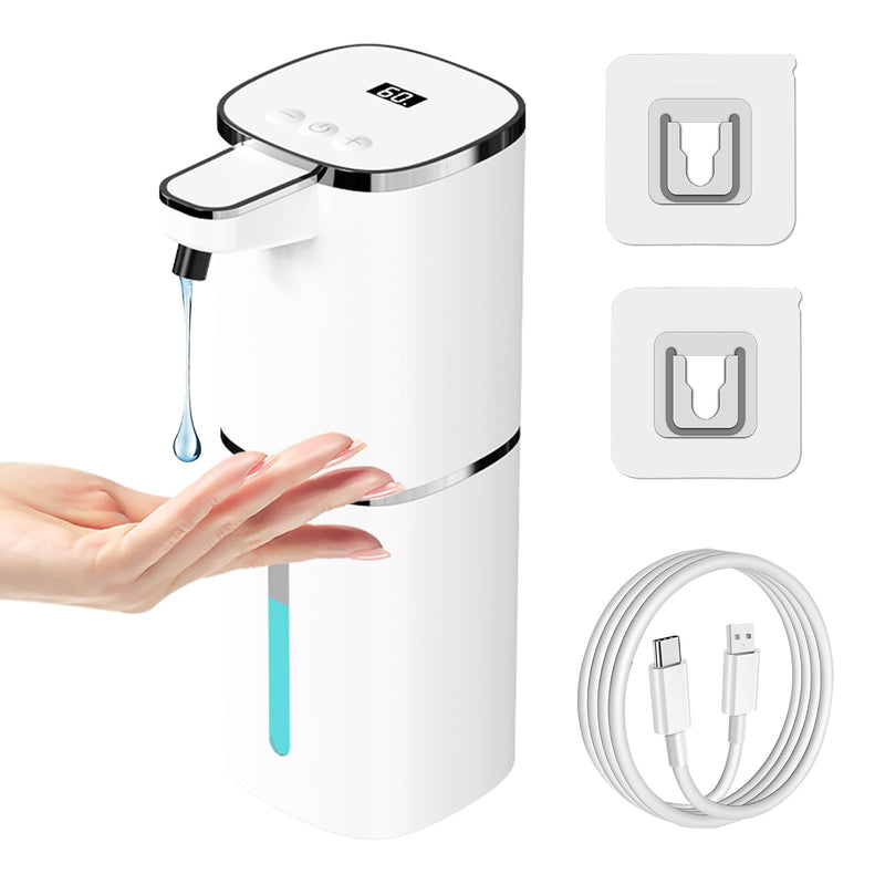 Automatic Liquid Soap Dispenser Touchless, USB Rechargeable Smart Hand Soap Dispenser, 9-Level Adjustable, Physical Button Operation, 13.5oz/400mL Wall Mounted for Bathroom Kitchen Dish Soap White LV9-Liquid