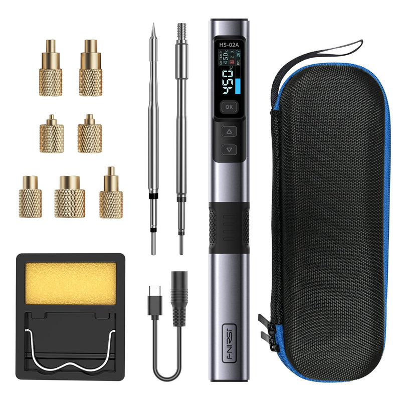 FNIRSI HS02 100W Corded Heat Set Insert Tool & Soldering Iron Kit，Adapter Powered, for 3D Printer, Plastic, Electronics Repair, 3 Preset Temps, 3S Fast Heating, M2-M8 Threaded Brass Insert Nuts