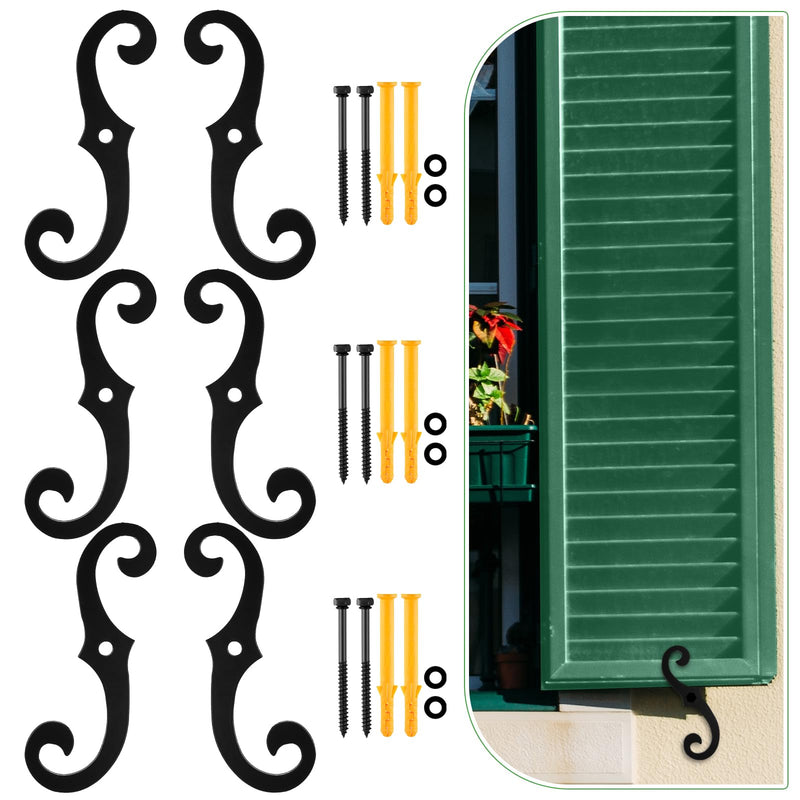 MorningRo 6 Pack Black S Style Shutter Dogs 6.5 Inches Shutter Dog Holders with Mounting Hardware External Shutters Tieback for Exterior Decorative (Aluminum) Aluminum