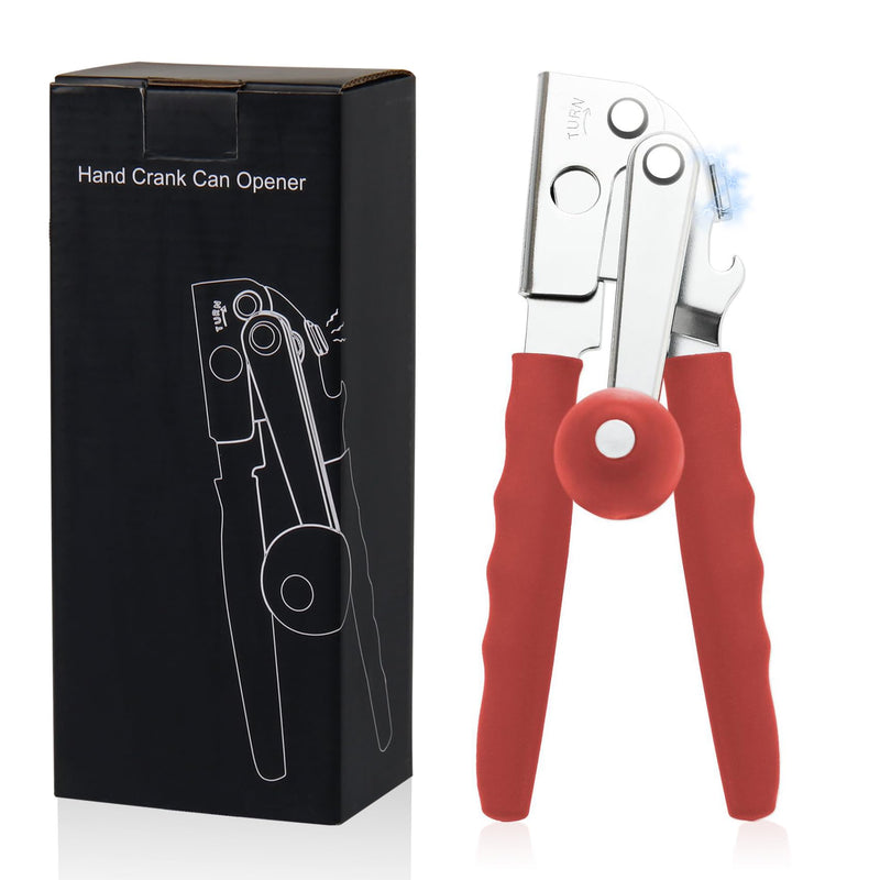 Commercial Can Opener, Stainless Steel Heavy Duty Manual Hand Crank Can Opener, with Comfortable Ergonomic Design Extra-long Handles, Large Handheld Smooth Can Open Easy for Big Cans, Red