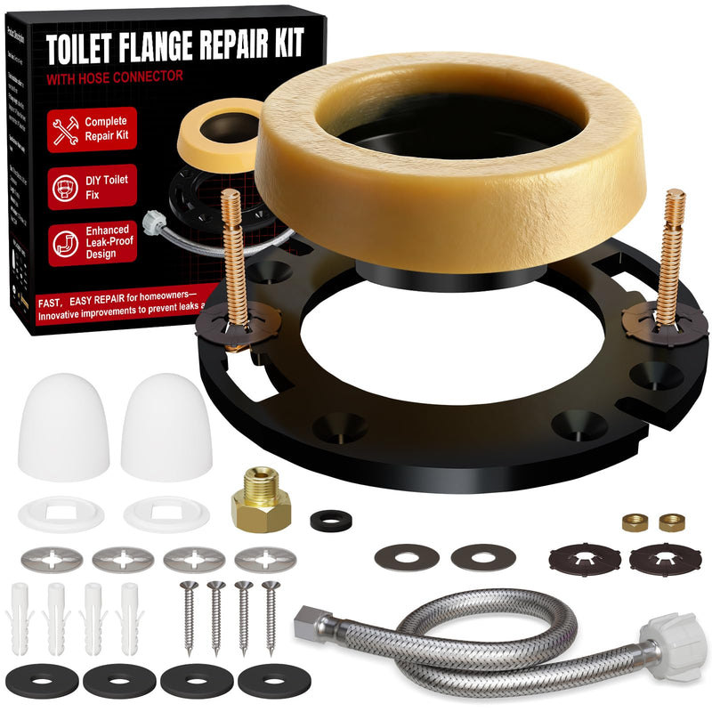 Toilet Wax Ring Kit with Flange and 16in Supply Line for 3 or 4in Drain | Repair Leaking Toilet, Toilet Installation Kit, Fix Damaged/Rusted Flange, Toilet Flange Repair Kit Toilet Flange with Standard Wax Ring & Water Supply Line