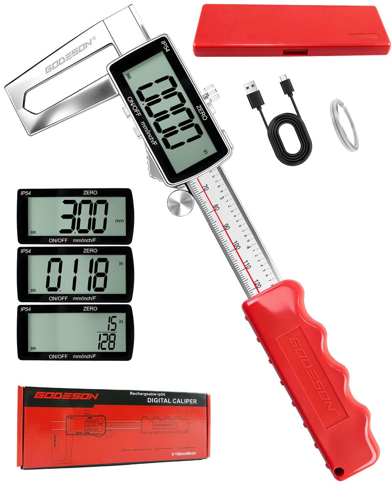 GODESON Digital Disc Brake Rotor Micrometer, 0-50mm/0-6 Rechargeable Brake Thickness Gauge, Digital Caliper MM/Inch/F Display, IP54 Waterproof, Stainless Steel for Auto & DIY