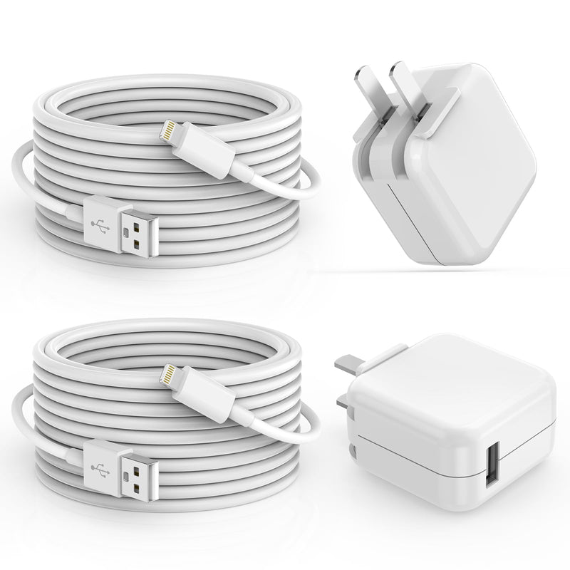 iPad Charger, 2Pack [Apple MFi Certified] 10FT Long USB A to Lightning Cord Cable with USB Wall Charger Travel Plug Foldable Portable Adapter Compatible with iPad, iPadAir, iPadMini, iPadPro, iPhone 2Pack 10FT