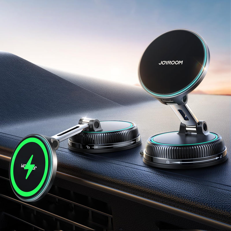 JOYROOM Only for iPhone Magsafe Car Mount Charger with Vacuum & Gel Strong Suction, 15W Faster Charging Magsafe Car Charger, Magnetic Phone Holder for iPhone 17 Pro Max 16 15 14 13 12, Blue