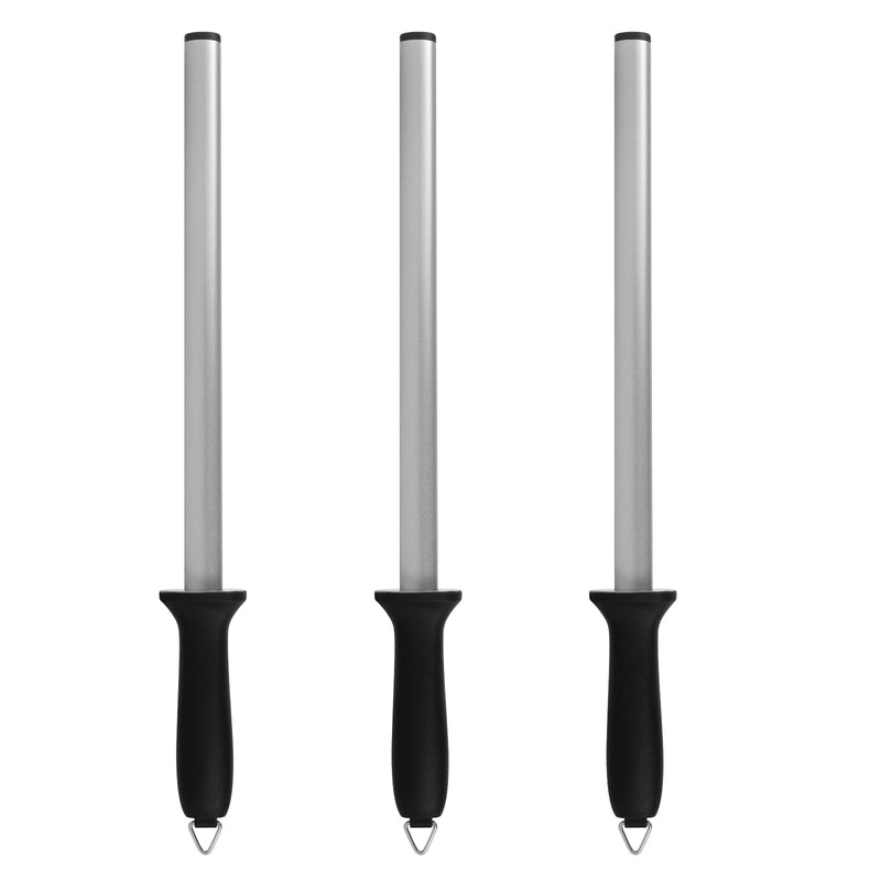 3 PCS 12 Inch Diamond Honing Steel, Diamond Sharpening Rod Knife 1000 Grit Sharpener Rod with Hanging Holes for Kitchen Knife, Chef, Hunting or Home Gourmet Blade, 17" Overall 3 Pcs