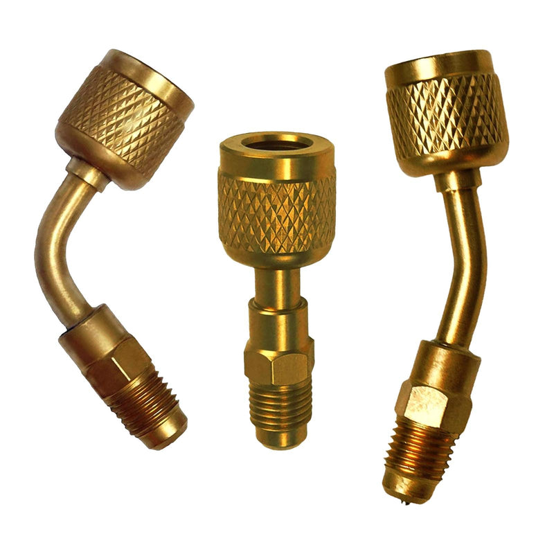 R32 R454B Brass Adapter 45 85 degrees combination, 1/4 Inch Female to 1/4 Inch Male Reverse Thread, for R-454B/R-32 A2L Refrigerant Adapter Set Tanks
